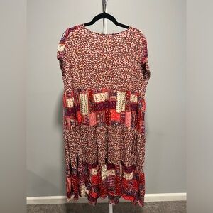 Easel Pretty Days Boho Flowy Cottage Core Patchwork Floral Dress Red Pink Size L